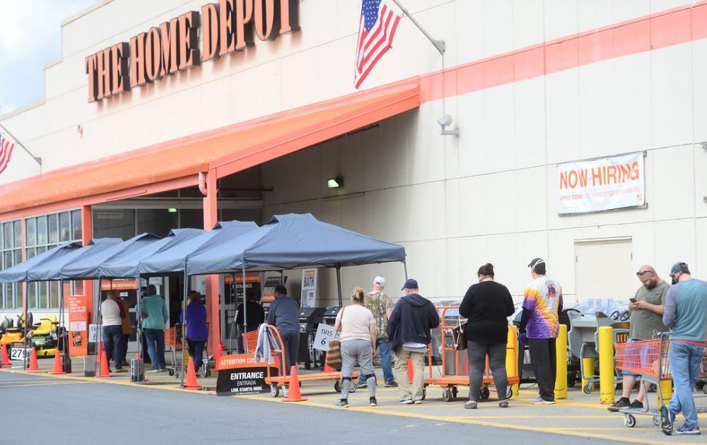 Customers in line at Home Depot
