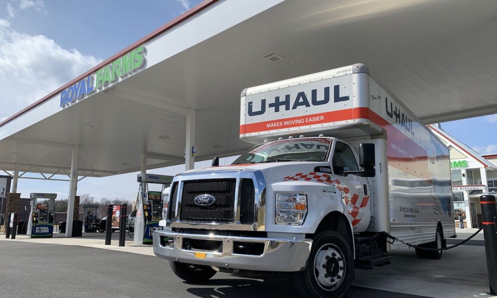 U-Haul truck is filling fuel at gas station