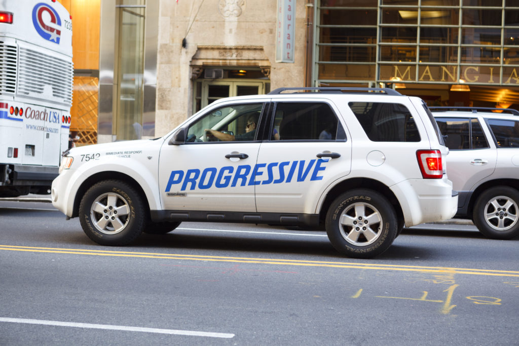 Progressive vehicle on the road