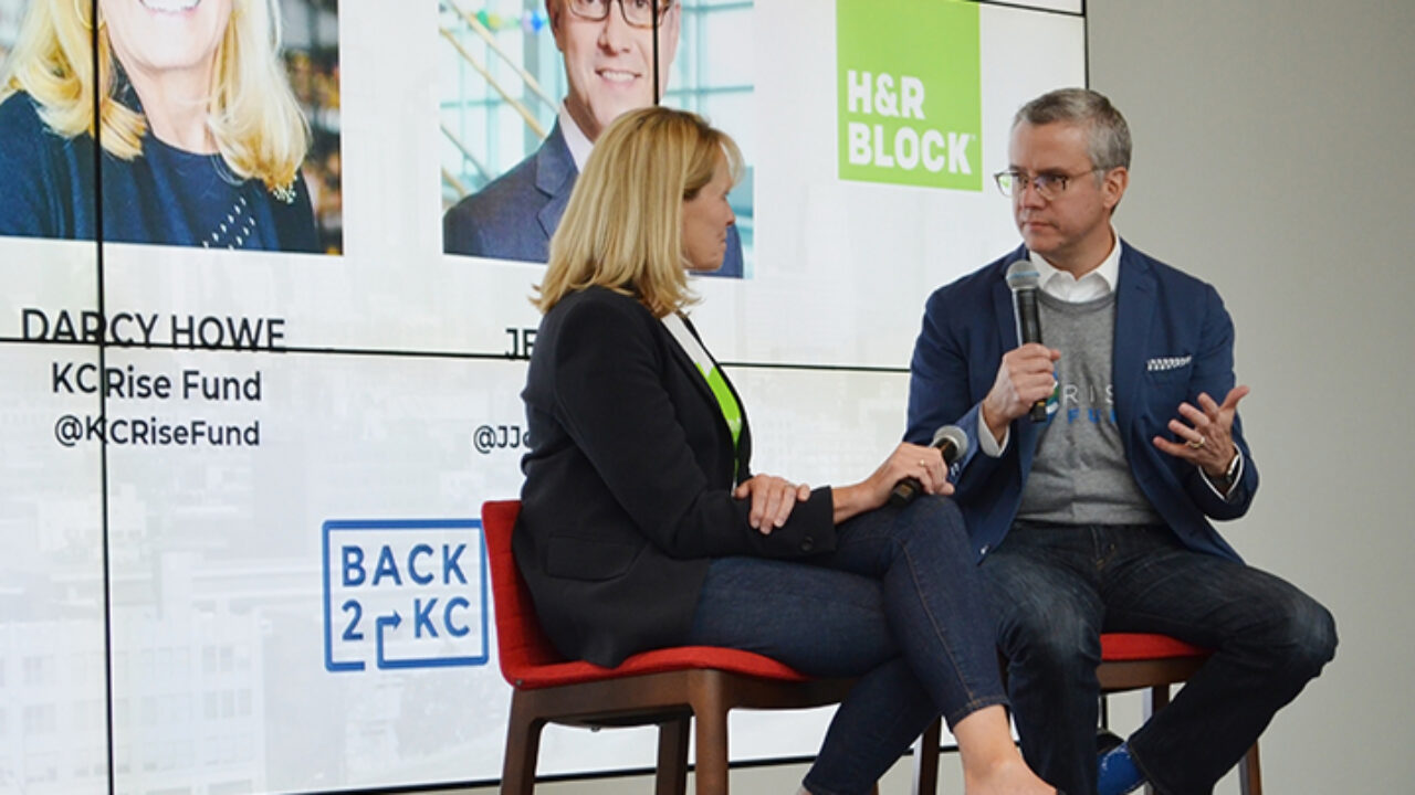 HR Block leadership team in an interview on stage