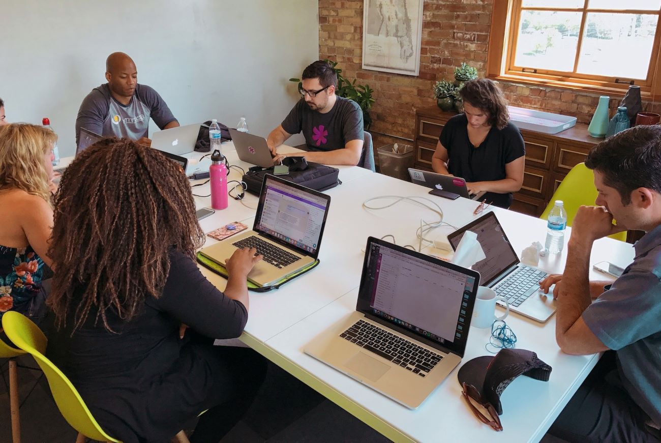 Entrepreneurs work in coworking space