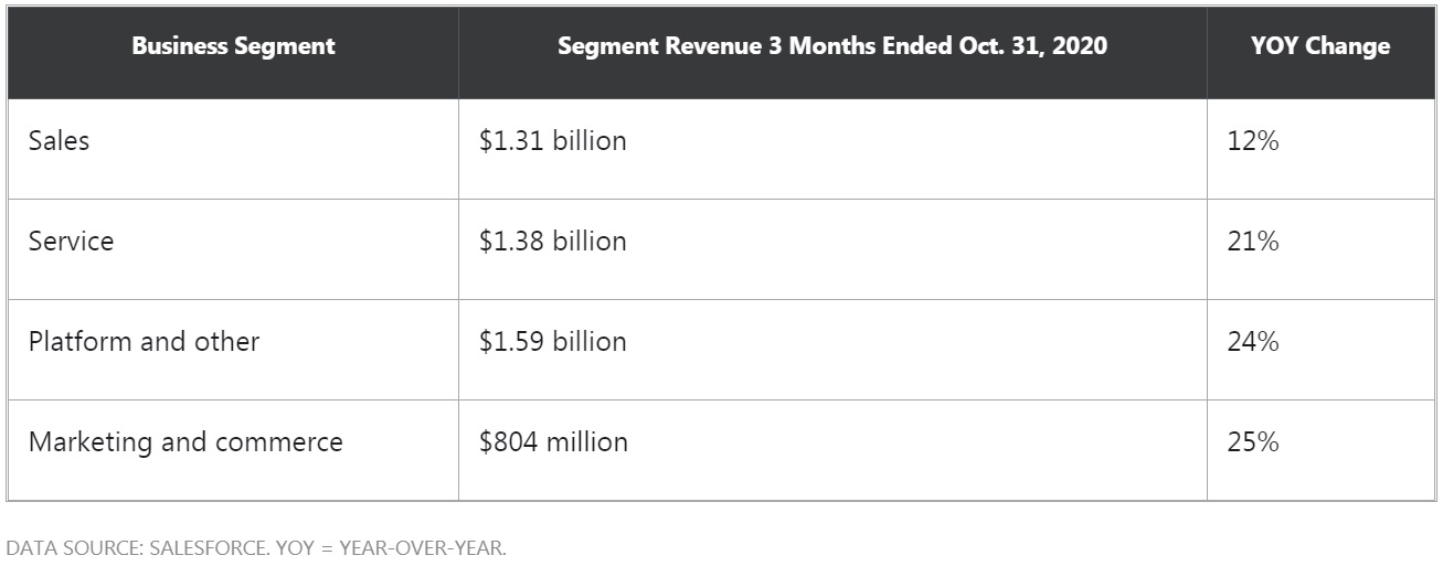 a table of Segment revenue for Salesforce