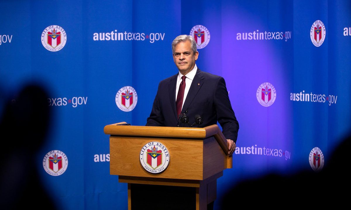 Austin mayor in a conference