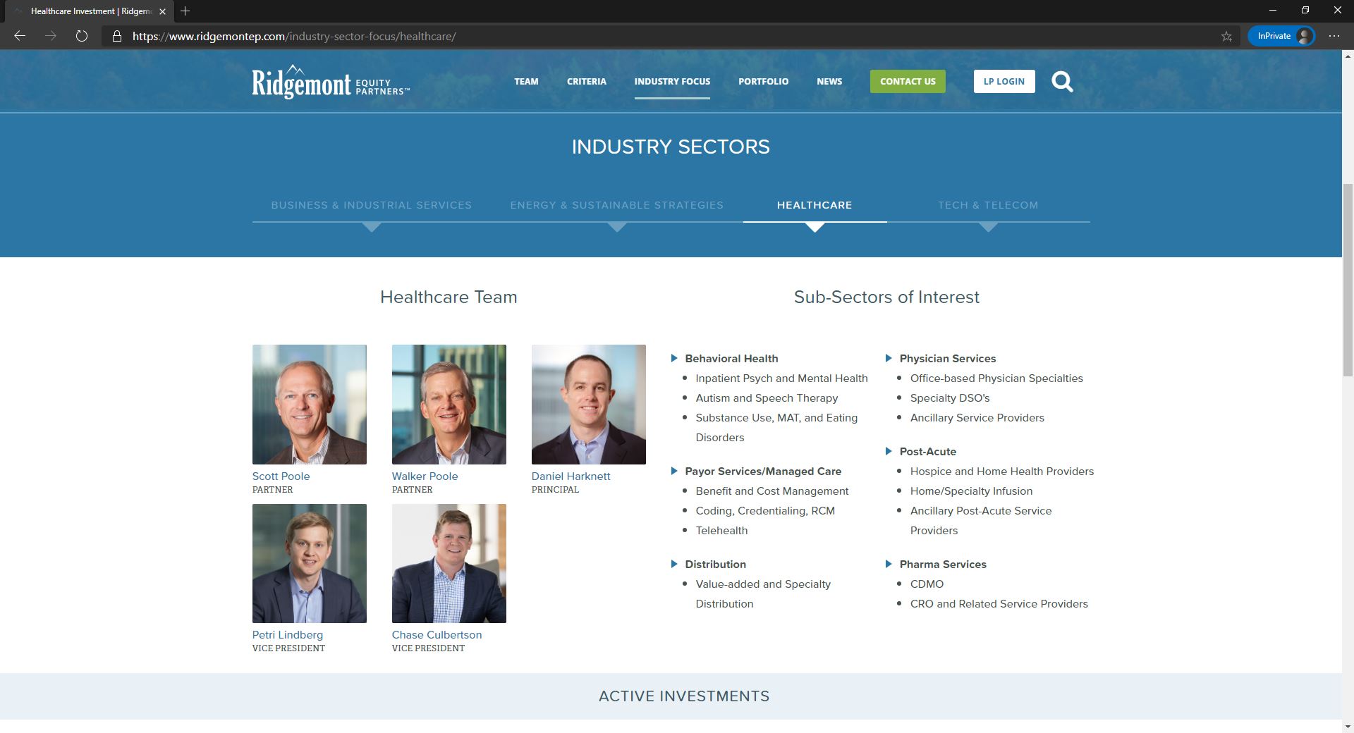 Ridgemont Equity Partners website homepage