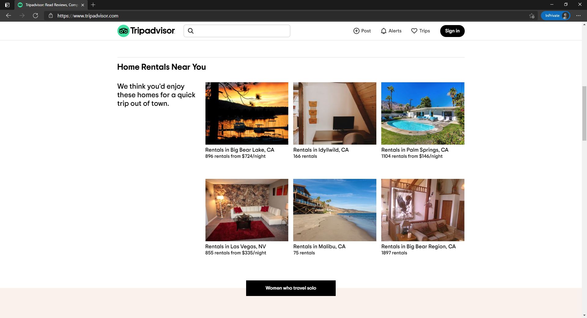 TripAdvisor website homepage with attraction points