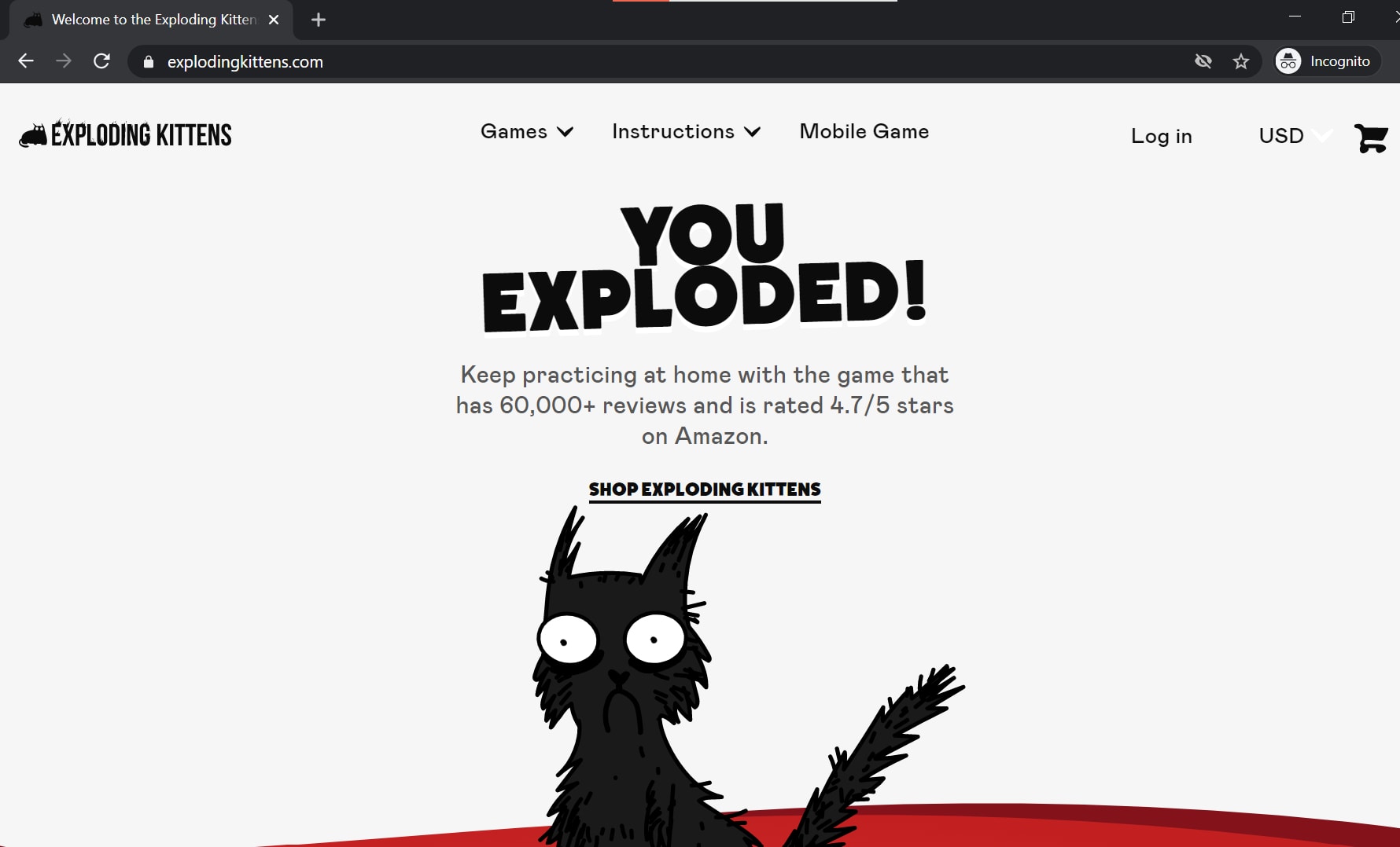 Exploding Kittens website homepage