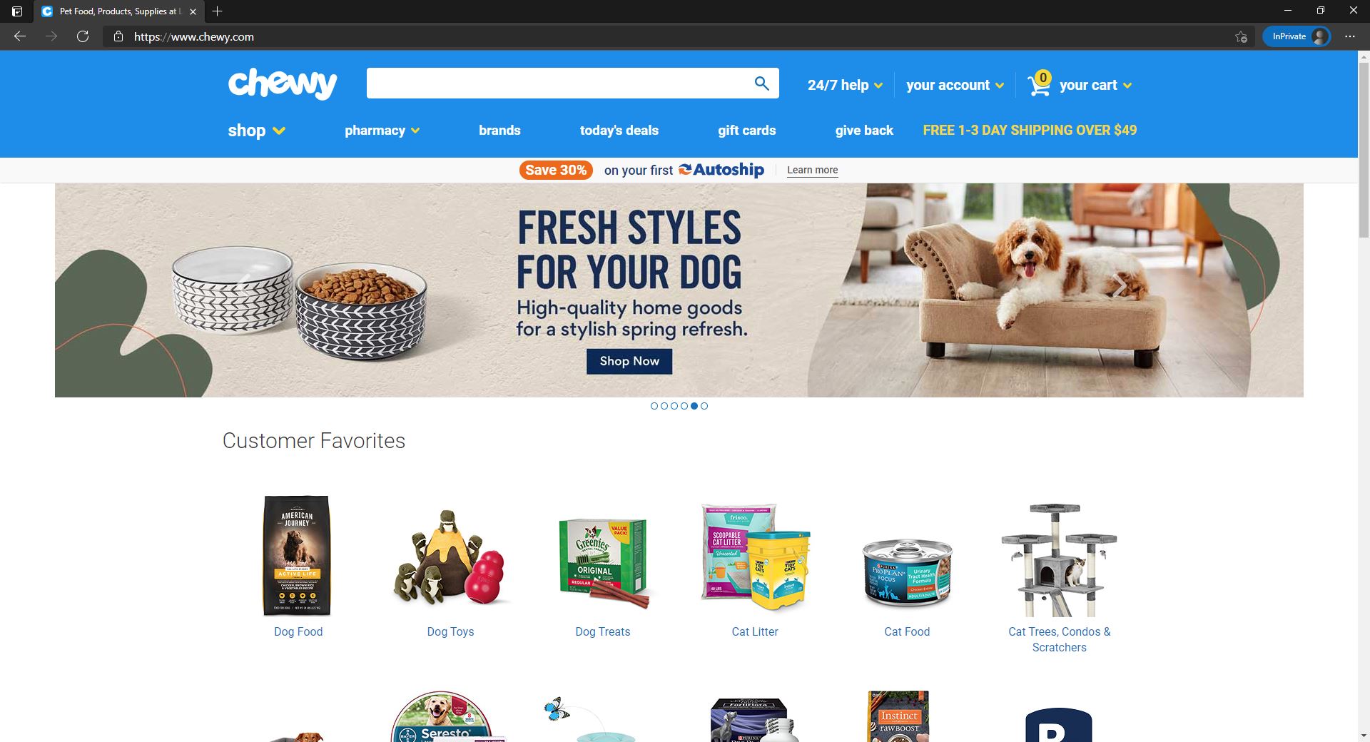Chewy website homepage