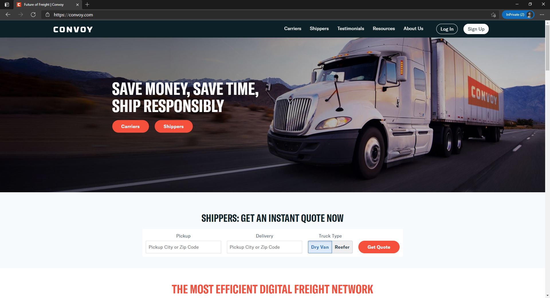 Convoy website homepage