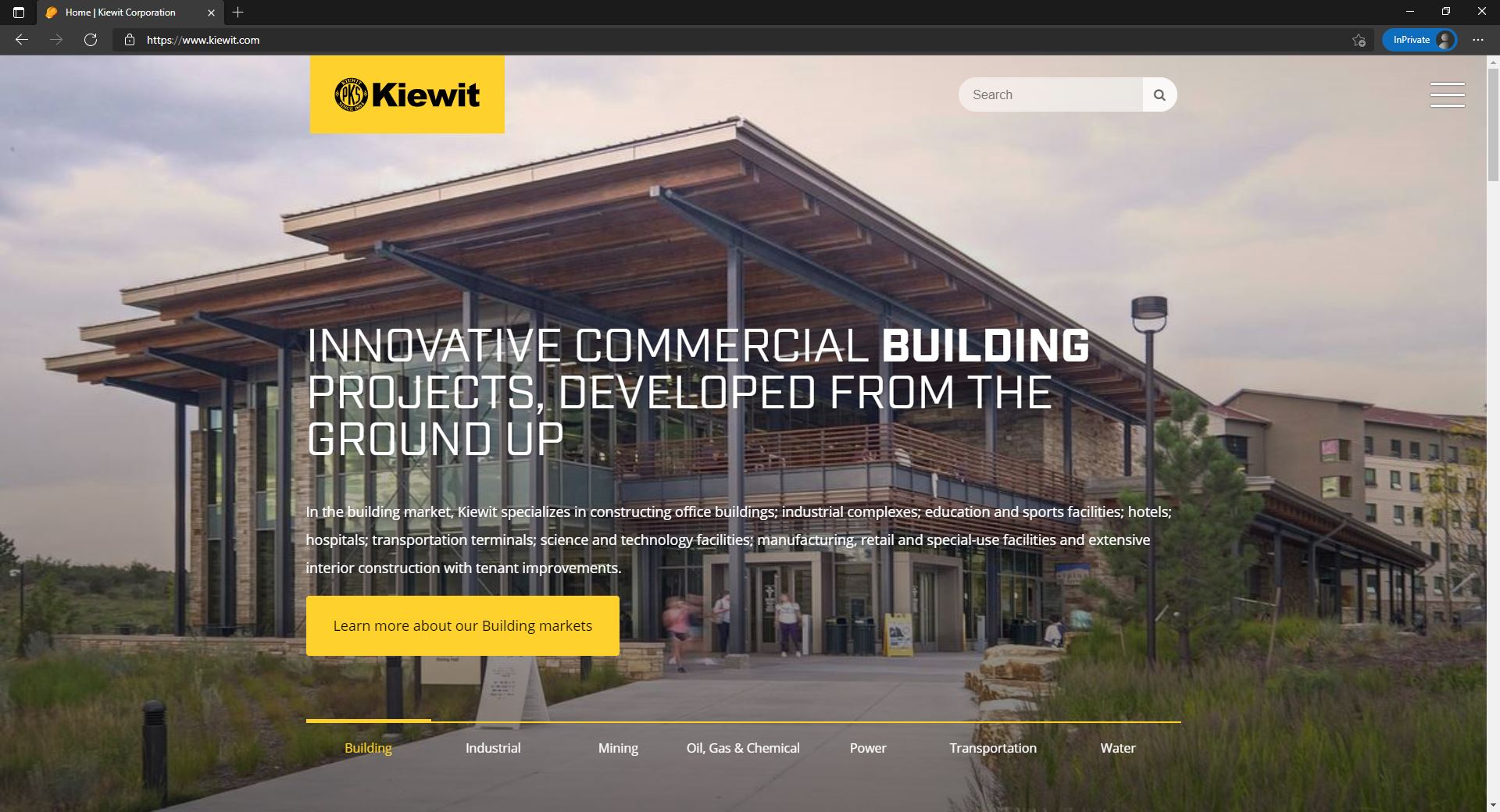 Kiewit website homepage