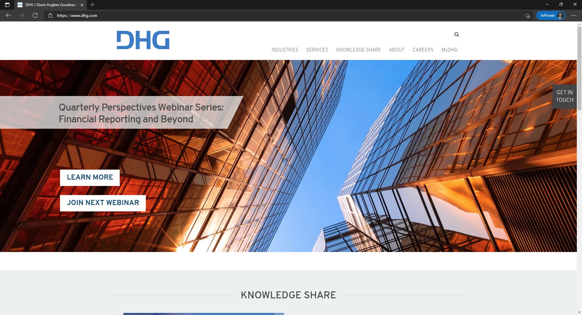DHG website homepage